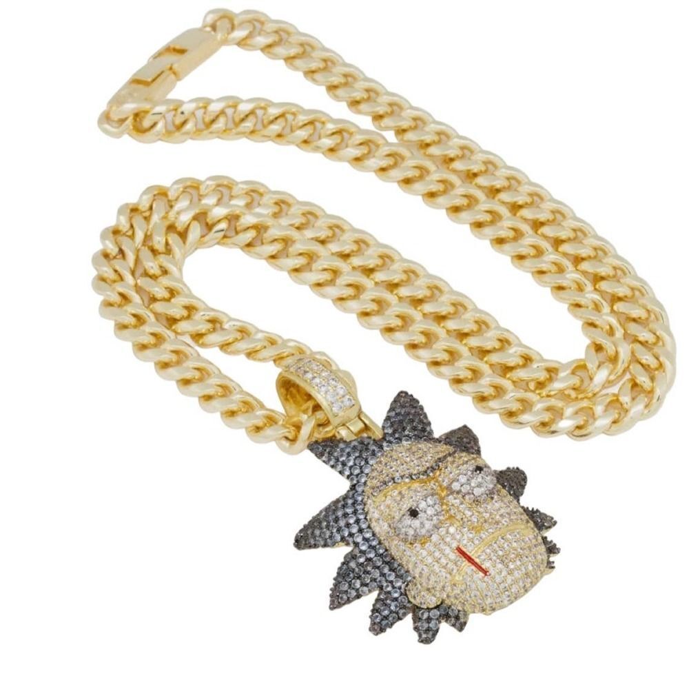 King Ice x Rick and Morty Evil Rick Gold Necklace New